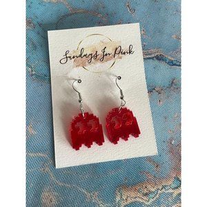 PAC-MAN Red Ghost Video Game Acrylic Drop Earrings NEW